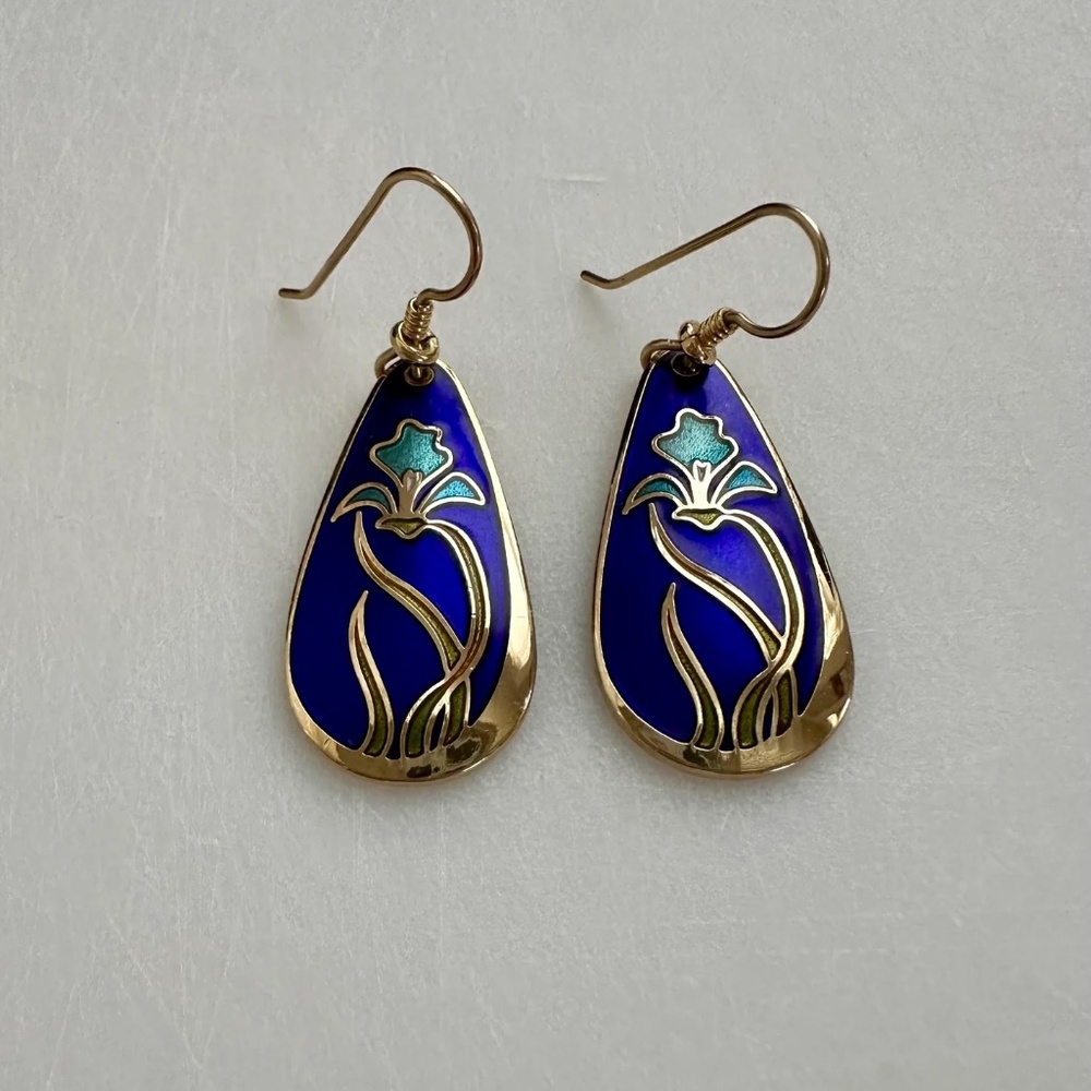 Blue Enamel Flower Earrings
